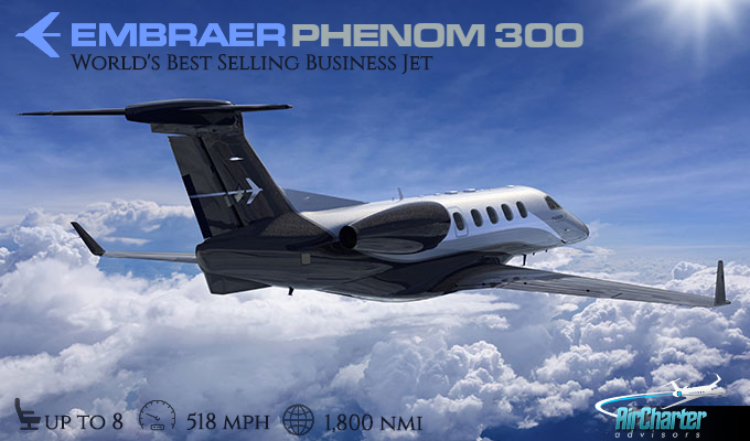 Embraer Phenom 300 super light jet for Martha's Vineyard charter