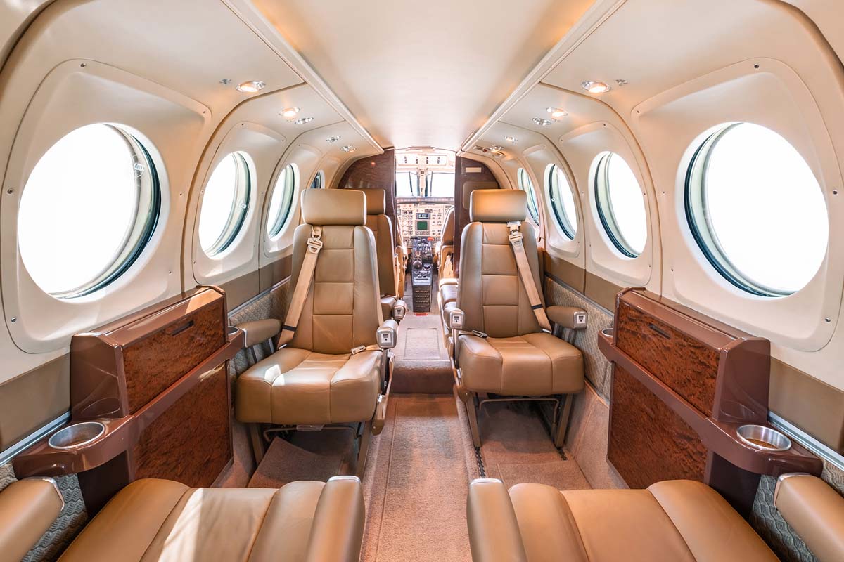 Beechcraft King Air 100 cabin for Martha's Vineyard charter